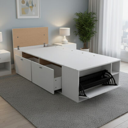 Cama BOX 1 plaza 1/2 Con Cajones Botineros y Baulera | 100x190