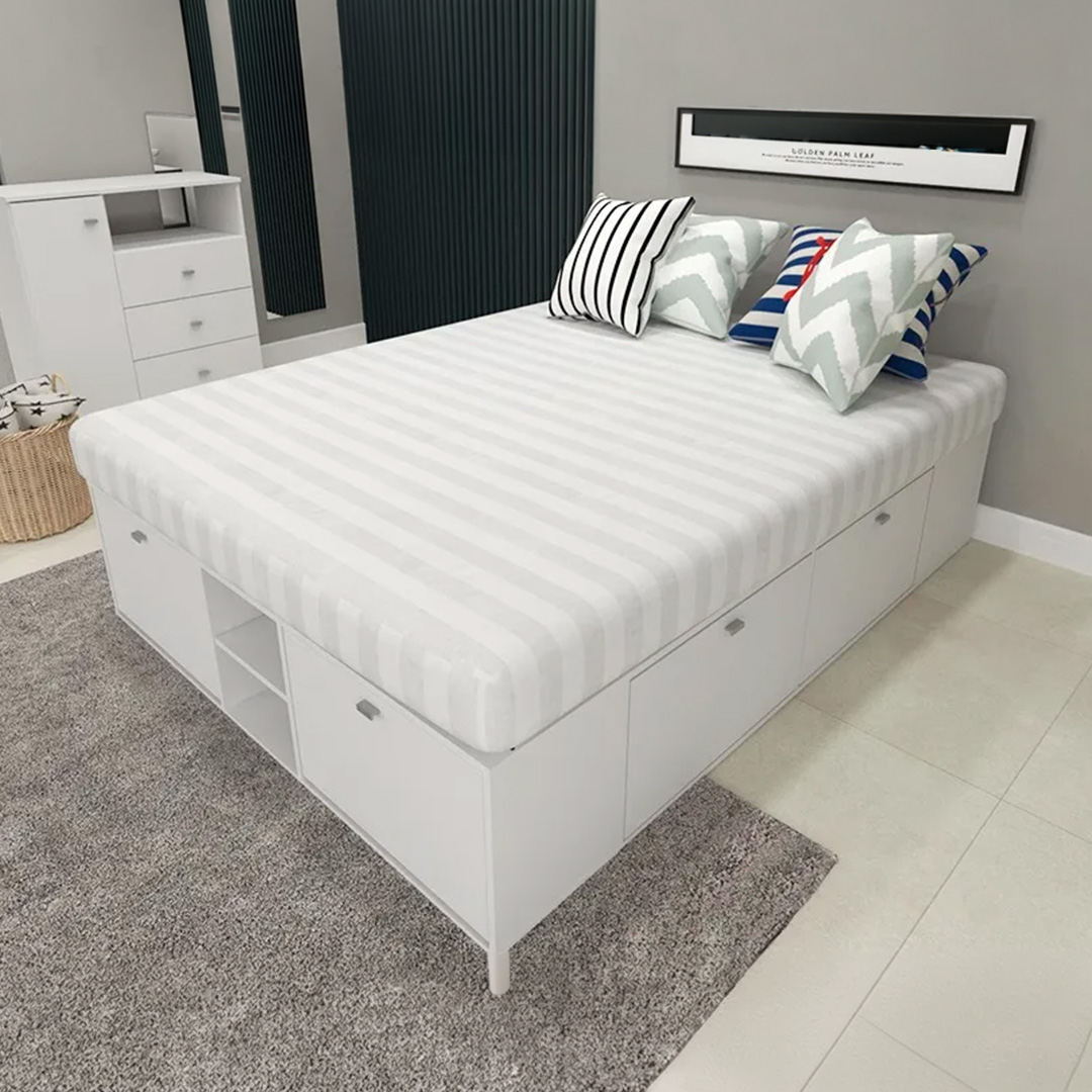 Cama BOX 2 plazas Con Cajones Botineros y Baulera