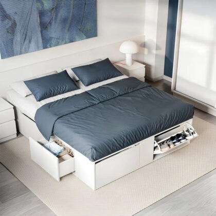Cama BOX 2 plazas Con Cajones y Botineros | 140x160x20